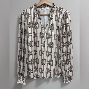 Chic Geometric Patterned Blouse - Black, Gold and White